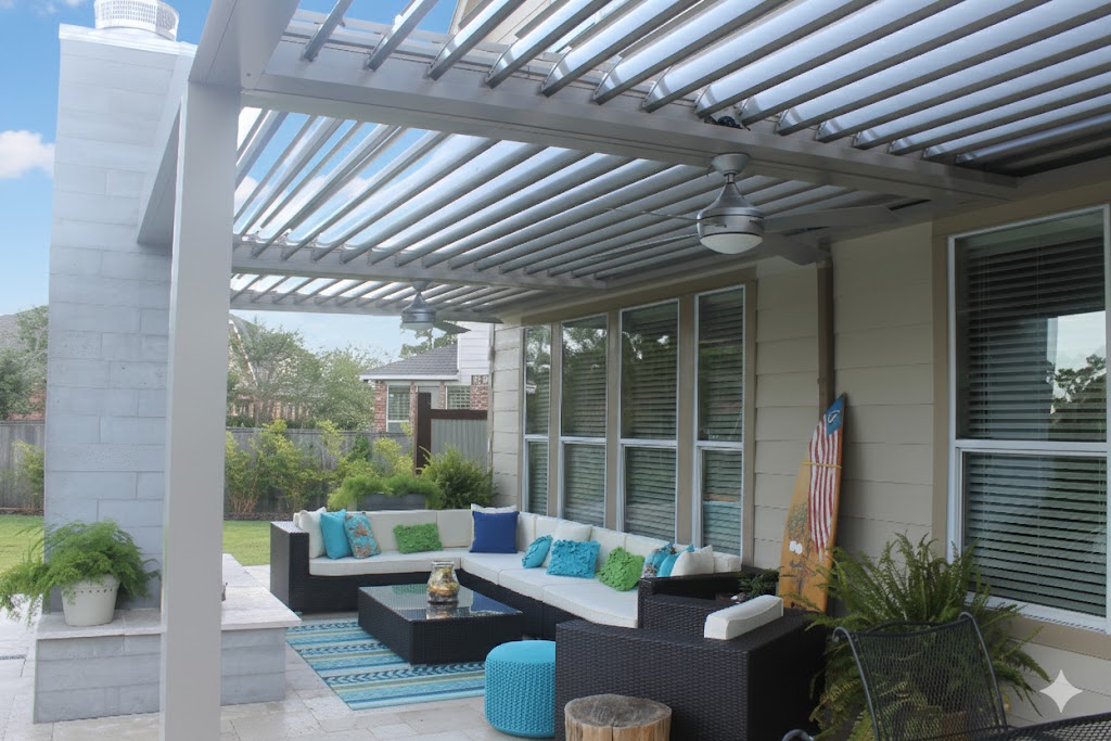 louvered roof with fireplace