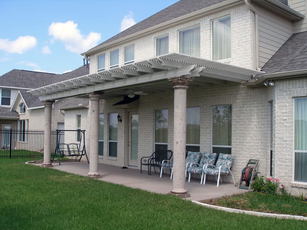 Aluminum vs Wood Lattice Arbor Comparison Aluminum lattice arbor showing durability advantages over wood by 21st Century Sunrooms Houston TX