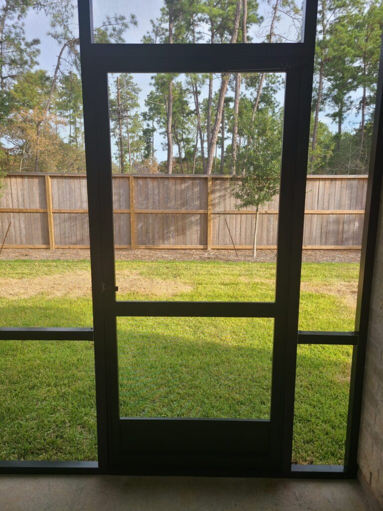 Detailed view of bronze screen enclosure showing quality construction by 21st Century Sunrooms Houston TX
