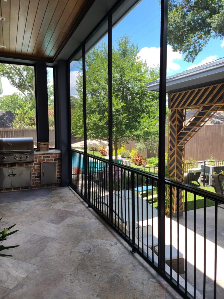 Custom screen enclosure with aluminum frame and mesh screening in Houston Heights by 21st Century Sunrooms