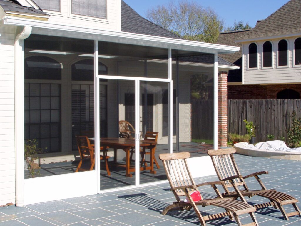 Custom screen room installations with aluminum framing providing insect-free outdoor spaces by 21st Century Sunrooms Houston TX