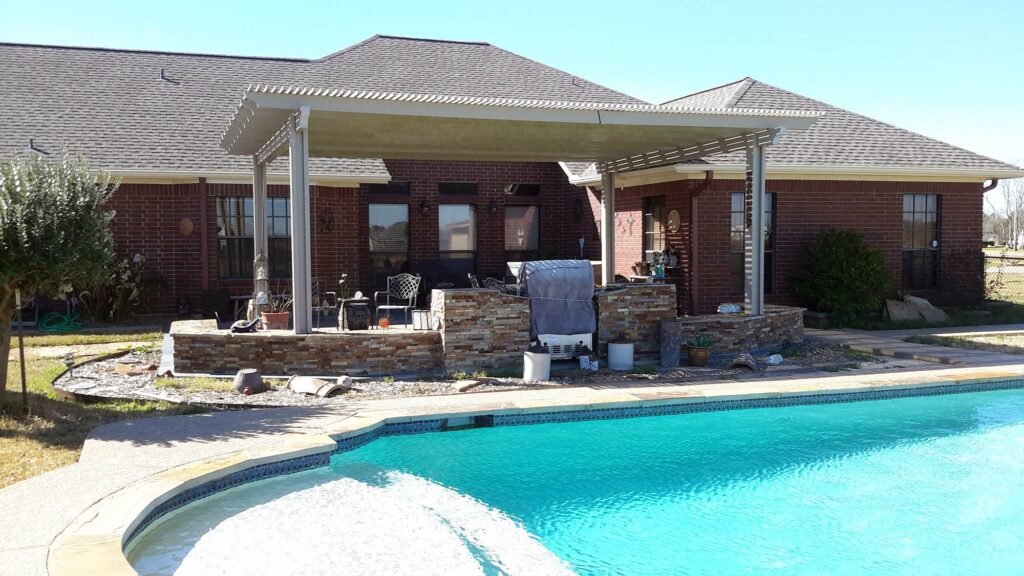 Elegant pergola structure with decorative beams installed in backyard by 21st Century Sunrooms Houston TX