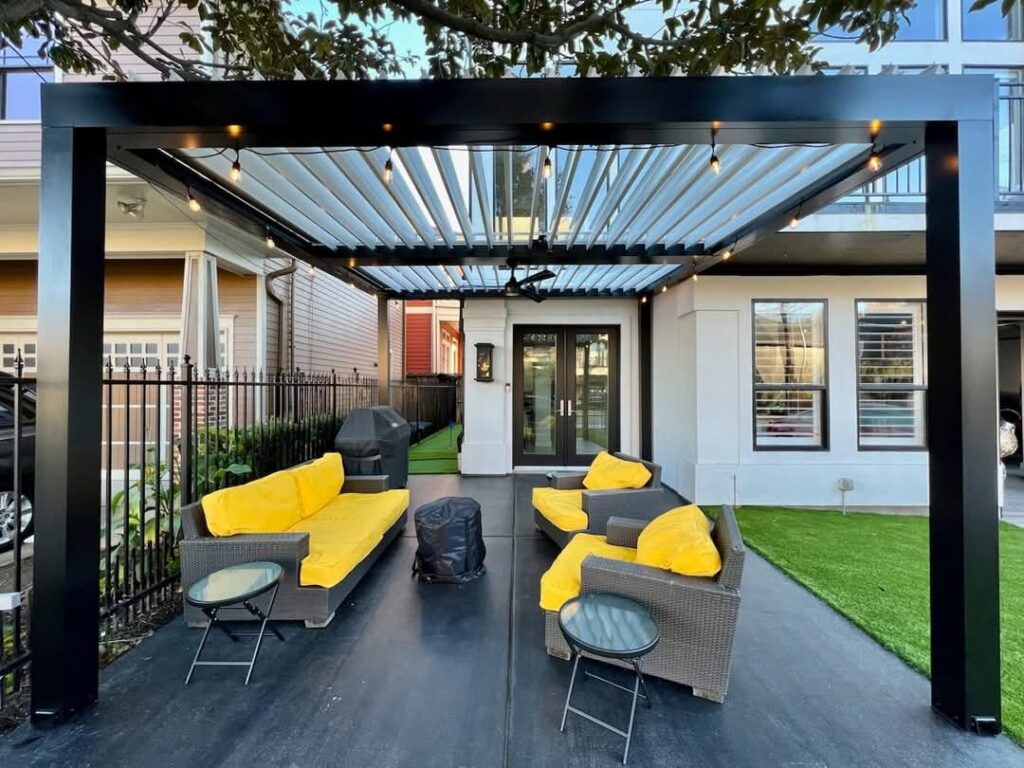 Equinox Louvered Roof Systems for Patios Equinox louvered roof systems with motorized operation creating adjustable outdoor spaces by 21st Century Sunrooms Houston TX