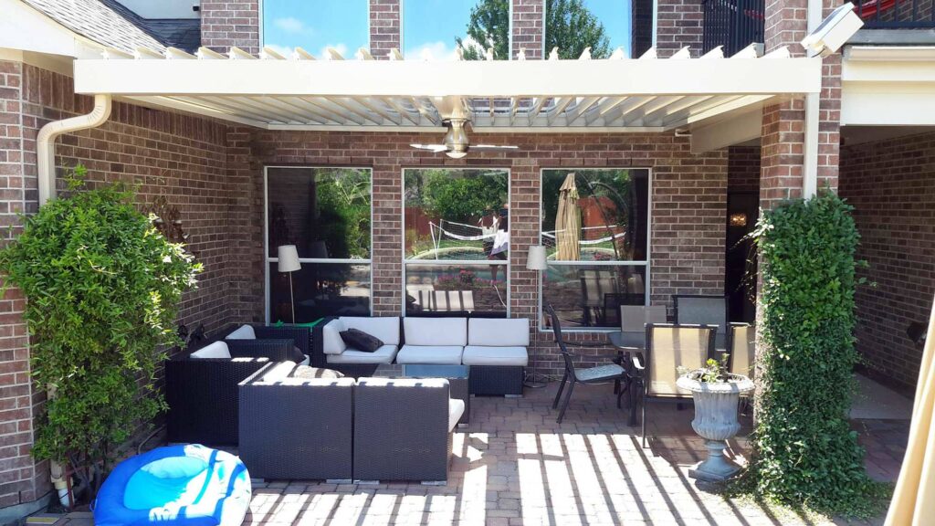 Portfolio of louvered roof system installations with various designs by 21st Century Sunrooms Houston TX