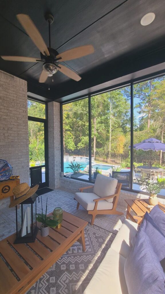 Screen enclosure with aluminum frame and mesh screening installed in Montgomery TX by 21st Century Sunrooms