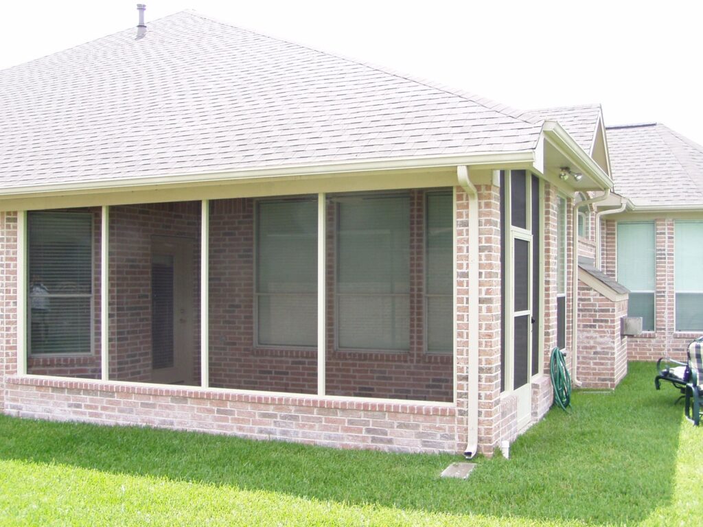 Screen rooms creating protected patio areas with mesh enclosures by 21st Century Sunrooms Houston TX