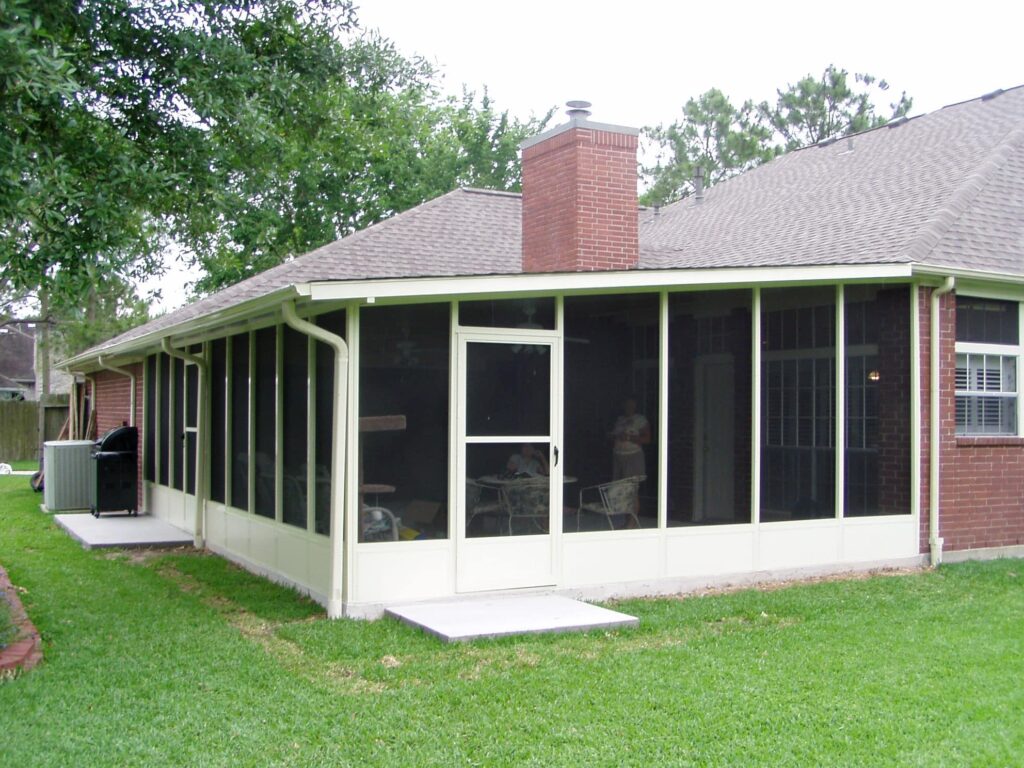 Screen room installations with aluminum frames and quality screening creating protected outdoor areas by 21st Century Sunrooms Houston TX