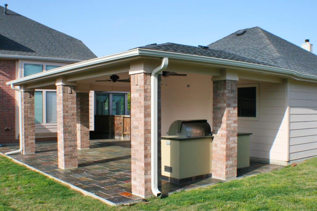 Beautiful completed patio cover ready for homeowner enjoyment by 21st Century Sunrooms Houston TX