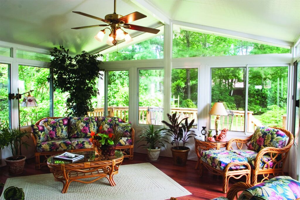 Sunroom design example showing aluminum frame and window configuration by 21st Century Sunrooms Houston TX